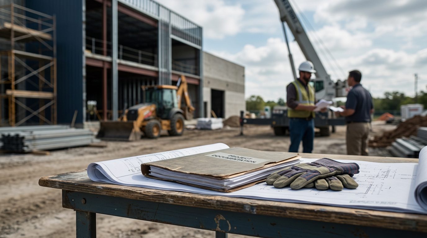Partially built concrete structure with exposed steel beams on a construction site in Tampa Bay.